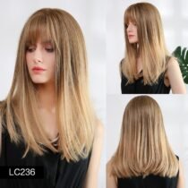 18 Inch Straight Natural Headline Heat Resistant Synthetic Wig with Bangs-0