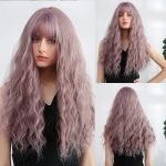 26 Inch Synthetic Heat Resistant Water Wave Purple Wigs with Bangs-0